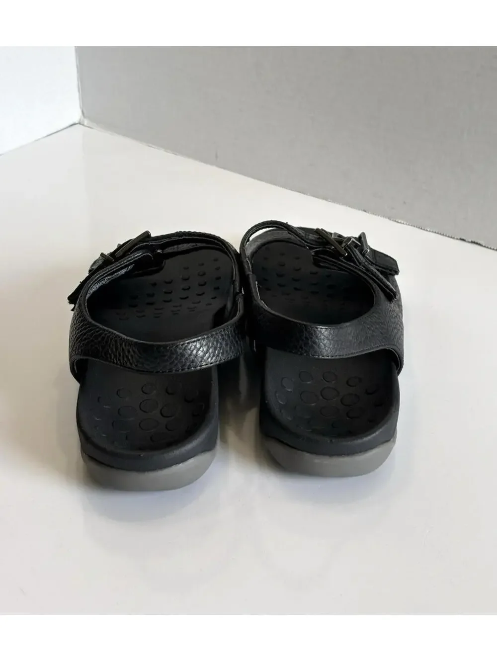 Vionic Albie Women Sz 6.5 Black Leather Strappy Slingback Orthotic Comfy Sandals